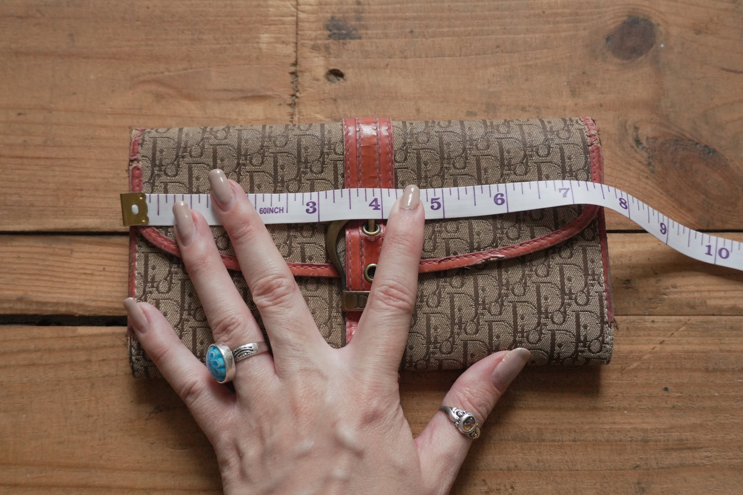 Dior Canvas Wallet Vintage Long Purse Oblique Print Buckle Pink Interior