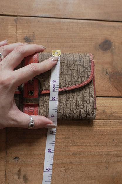 Dior Canvas Wallet Vintage Long Purse Oblique Print Buckle Pink Interior