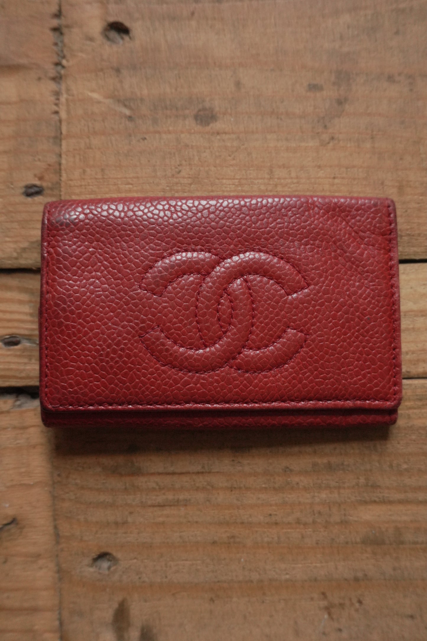 Chanel Leather Key Case Caviar Red Key Holder 6 Ring