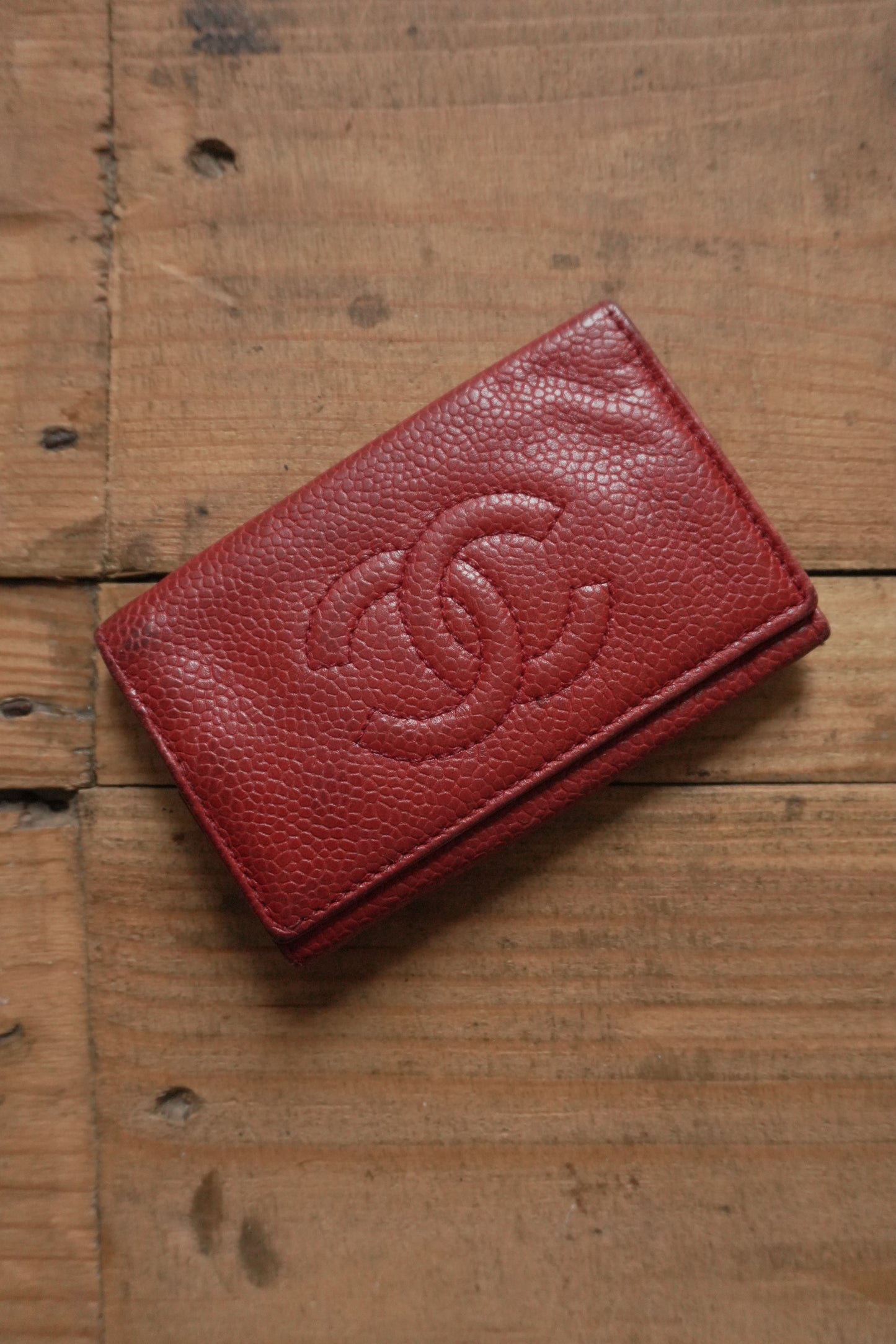 Chanel Leather Key Case Caviar Red Key Holder 6 Ring