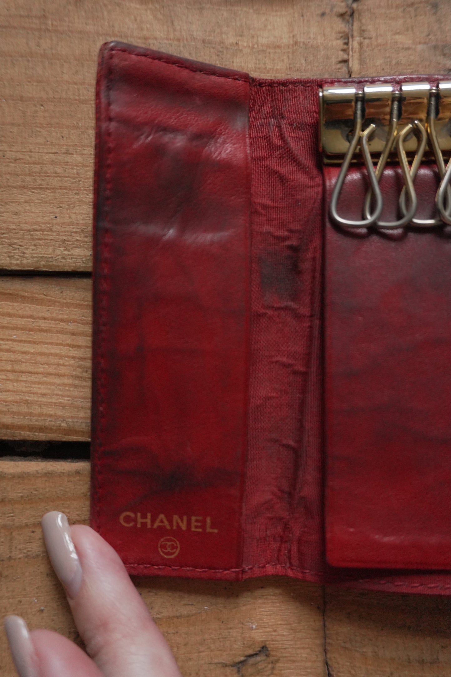 Chanel Leather Key Case Caviar Red Key Holder 6 Ring