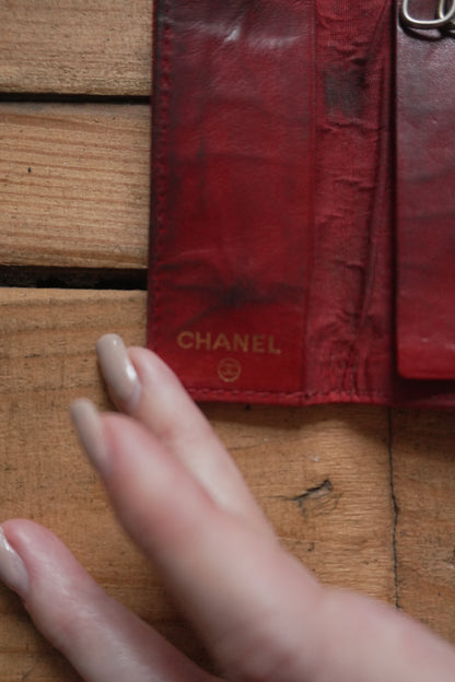 Chanel Leather Key Case Caviar Red Key Holder 6 Ring