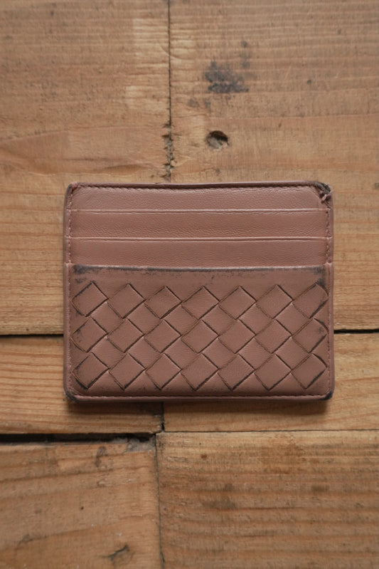 Bottega Veneta Card Holder Leather Card Case Brown Woven Intrecciato