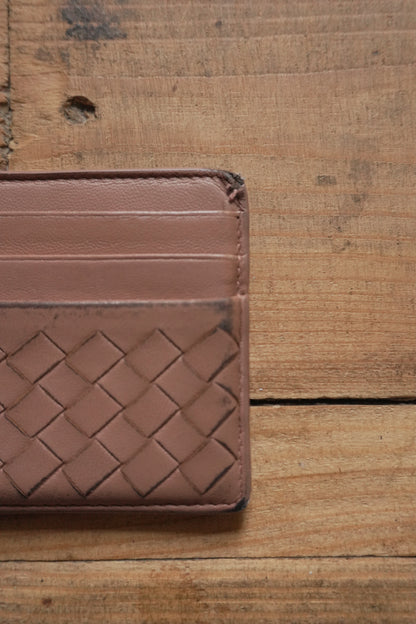 Bottega Veneta Card Holder Leather Card Case Brown Woven Intrecciato