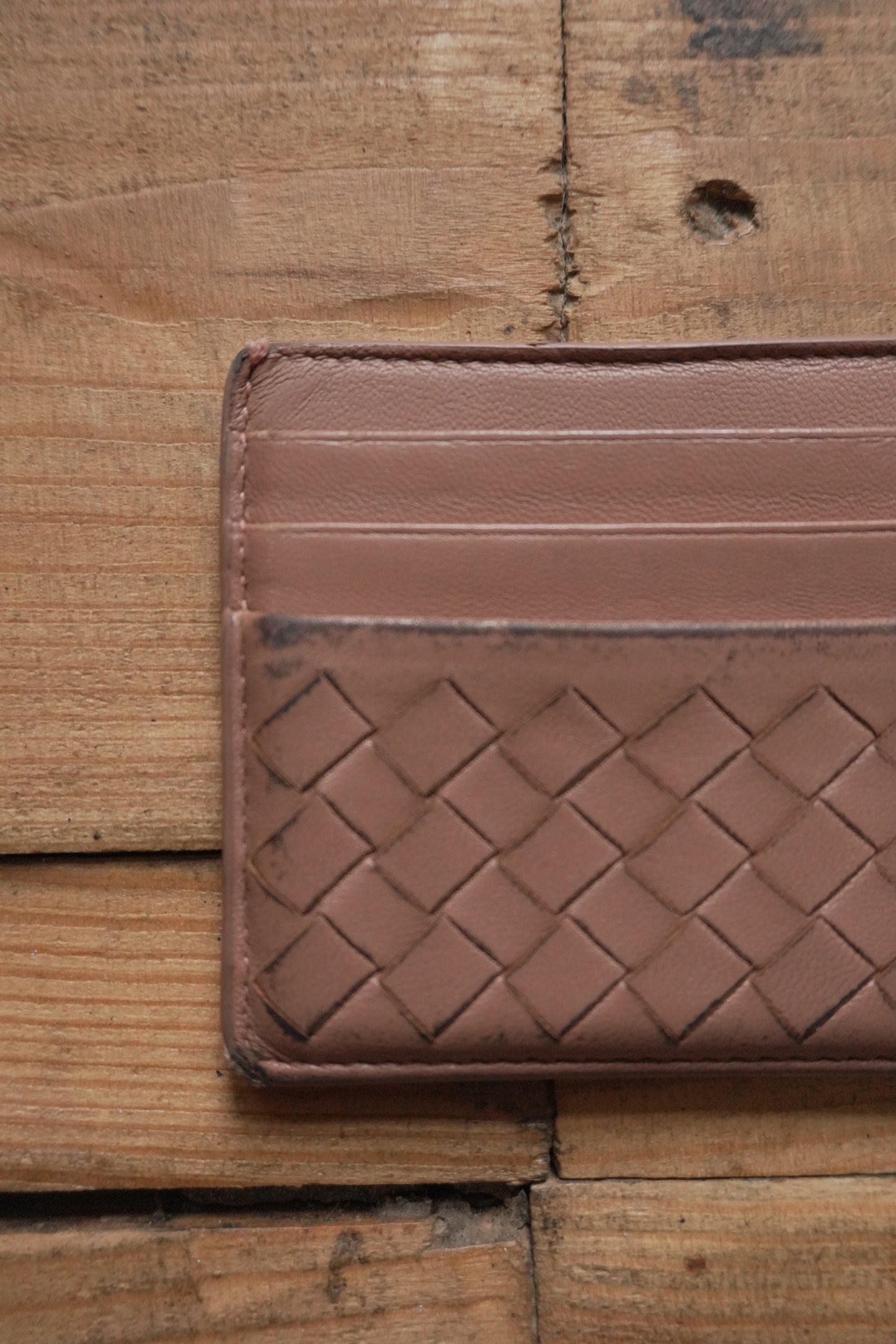 Bottega Veneta Card Holder Leather Card Case Brown Woven Intrecciato