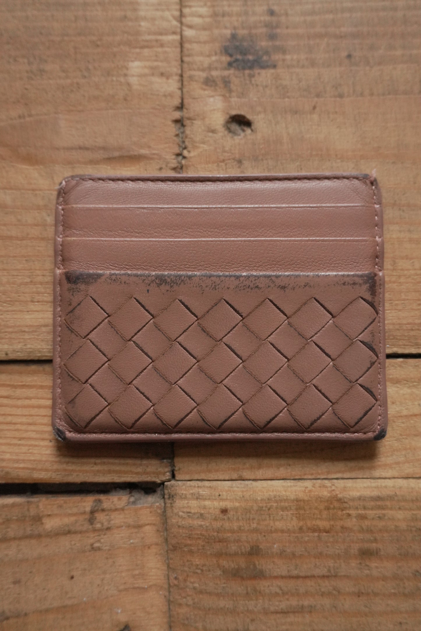 Bottega Veneta Card Holder Leather Card Case Brown Woven Intrecciato