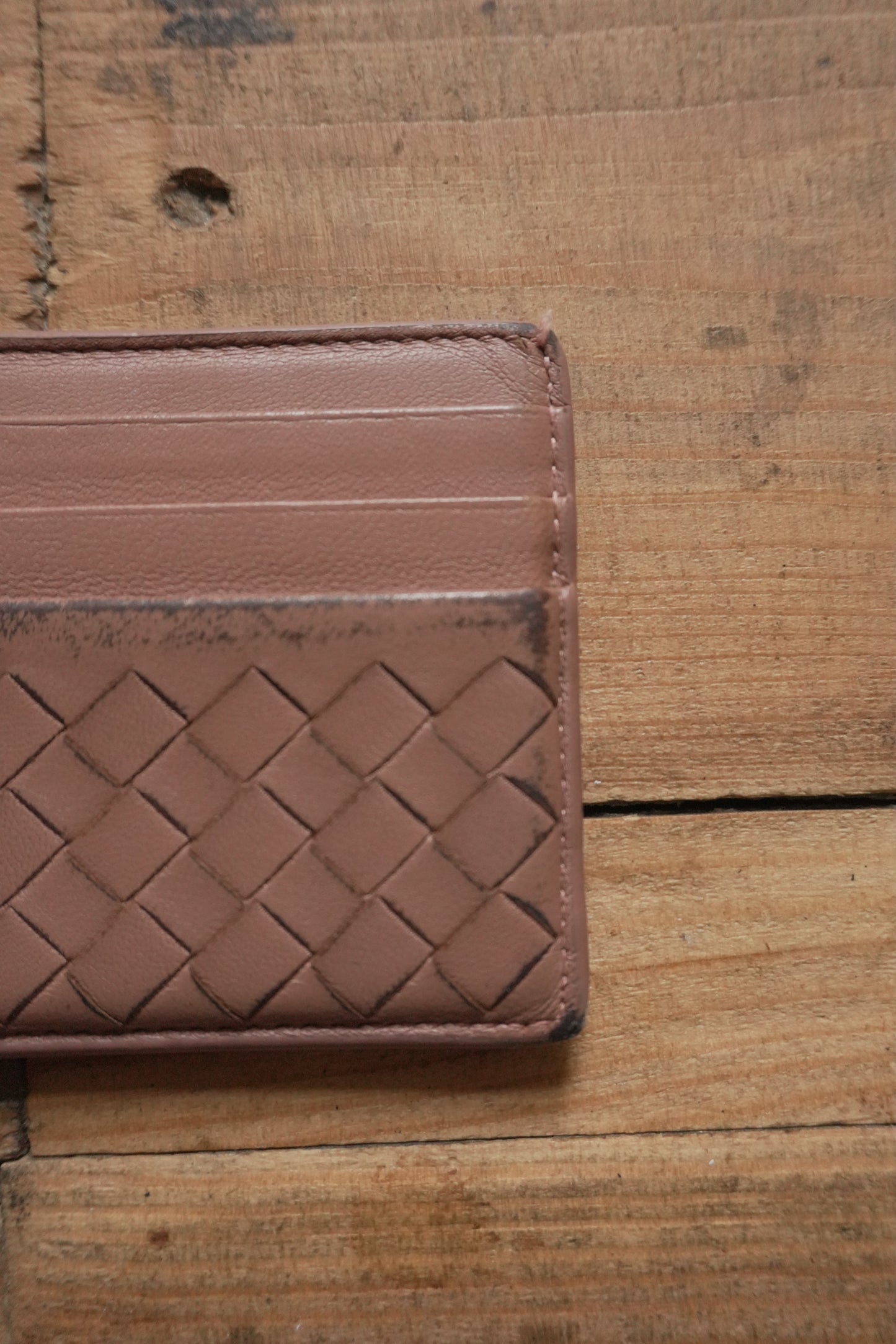 Bottega Veneta Card Holder Leather Card Case Brown Woven Intrecciato