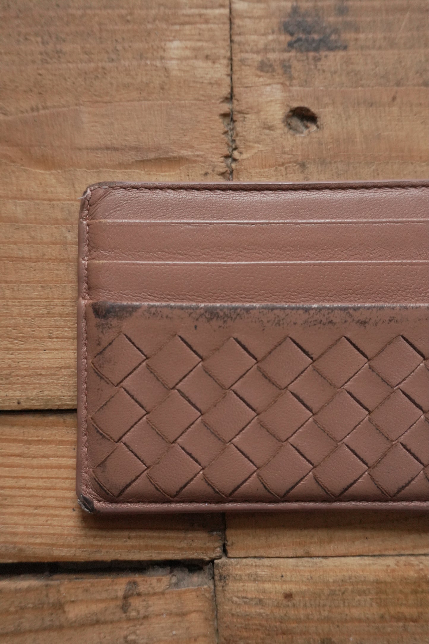 Bottega Veneta Card Holder Leather Card Case Brown Woven Intrecciato