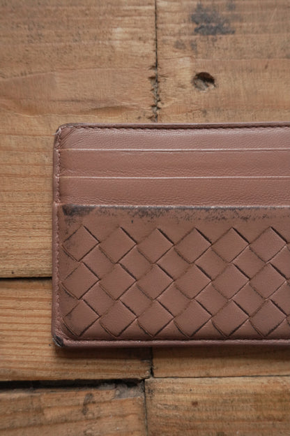 Bottega Veneta Card Holder Leather Card Case Brown Woven Intrecciato