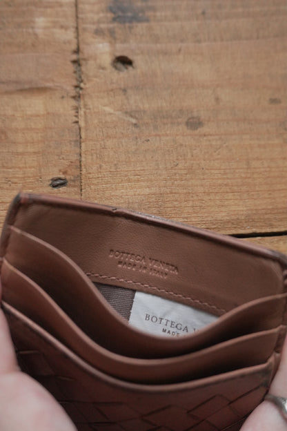 Bottega Veneta Card Holder Leather Card Case Brown Woven Intrecciato