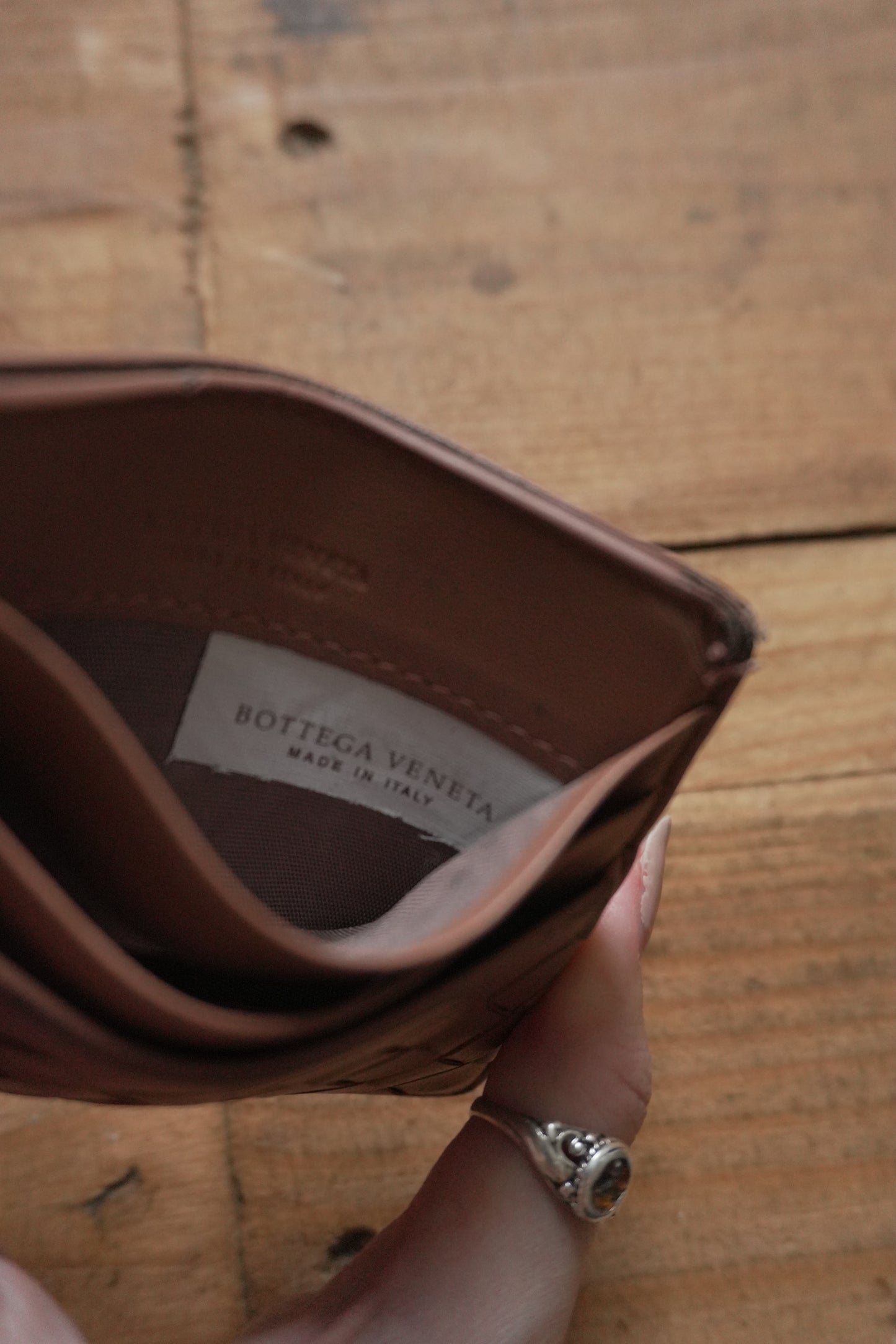 Bottega Veneta Card Holder Leather Card Case Brown Woven Intrecciato