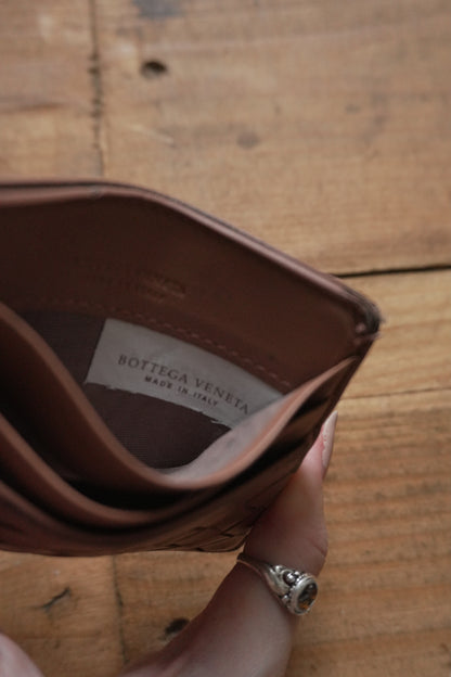 Bottega Veneta Card Holder Leather Card Case Brown Woven Intrecciato