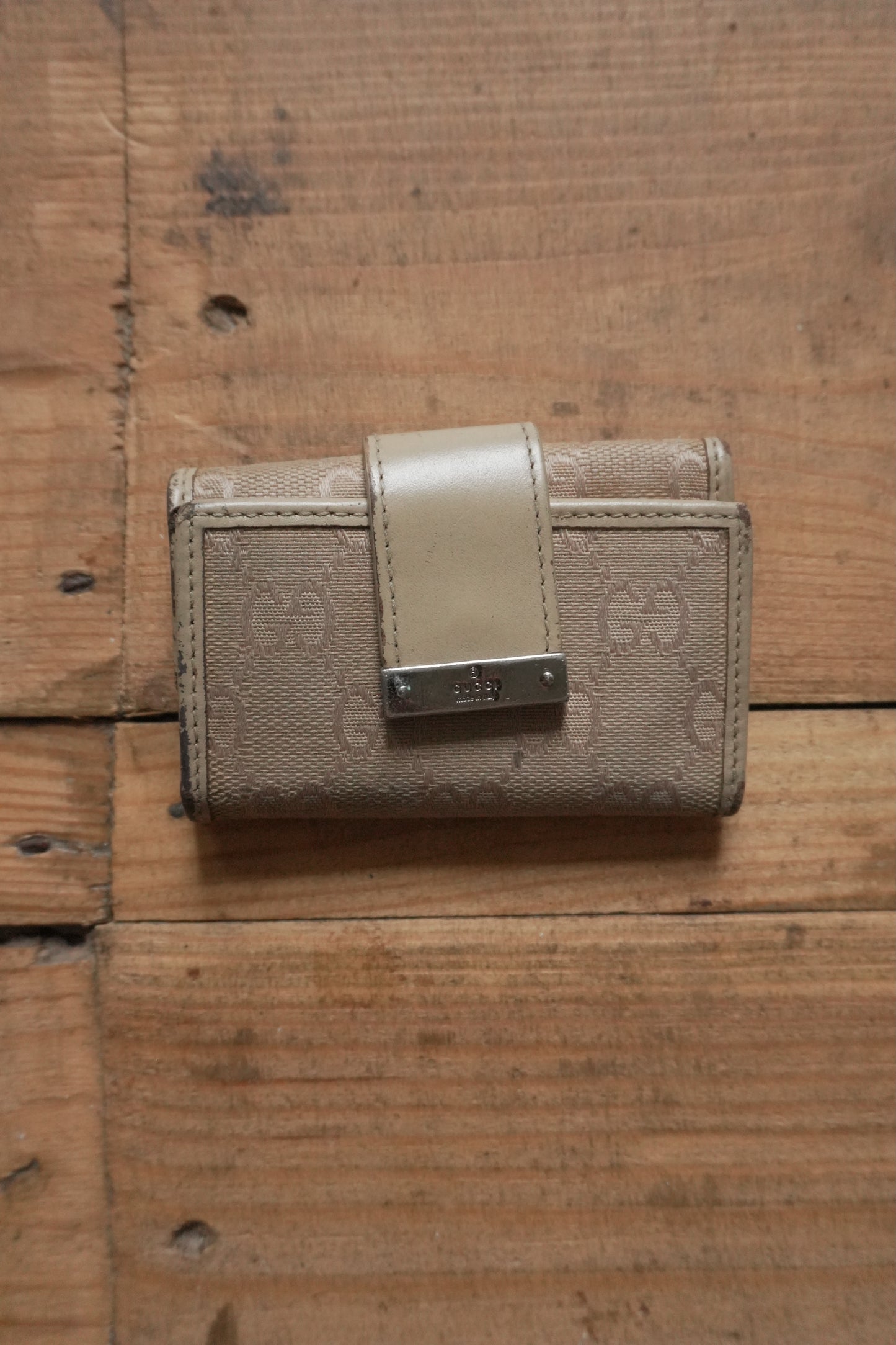 Gucci Key Holder Light Brown Leather Canvas Beige Key Case