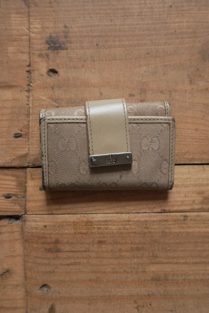 Gucci Key Holder Light Brown Leather Canvas Beige Key Case