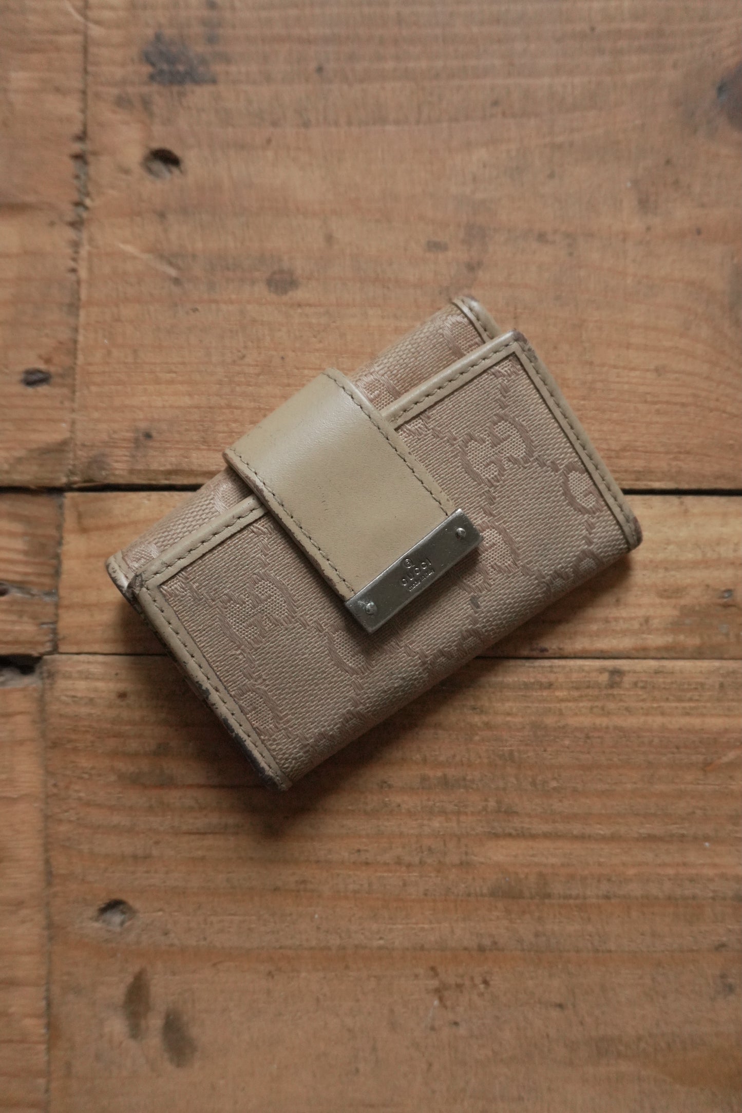 Gucci Key Holder Light Brown Leather Canvas Beige Key Case