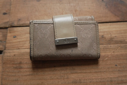Gucci Key Holder Light Brown Leather Canvas Beige Key Case