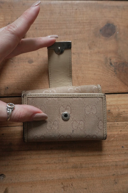 Gucci Key Holder Light Brown Leather Canvas Beige Key Case