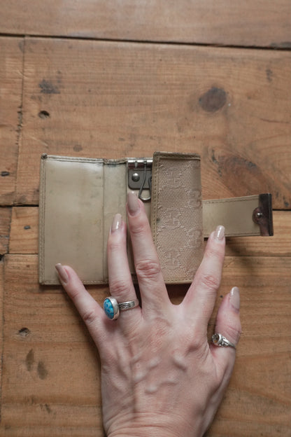 Gucci Key Holder Light Brown Leather Canvas Beige Key Case