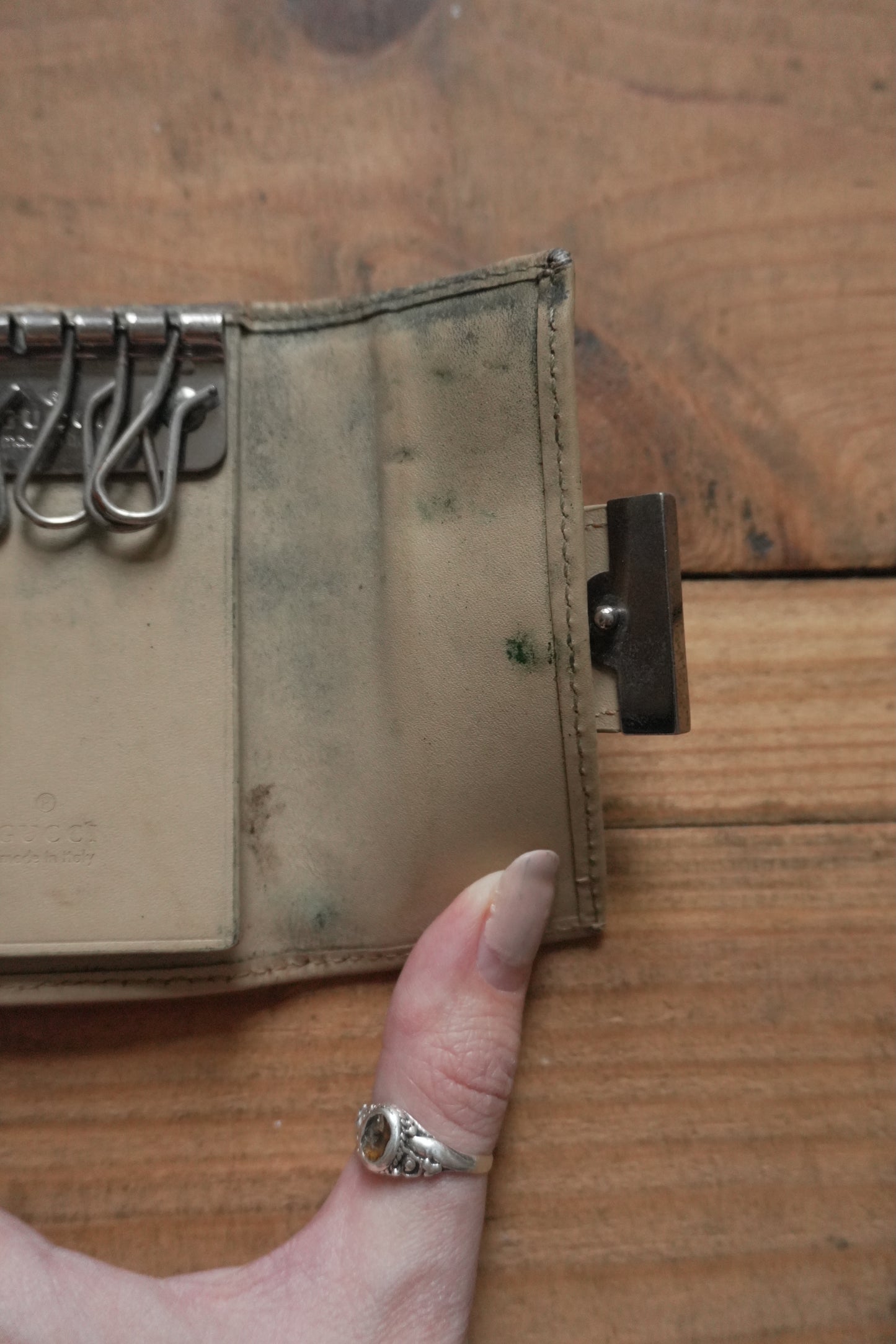 Gucci Key Holder Light Brown Leather Canvas Beige Key Case