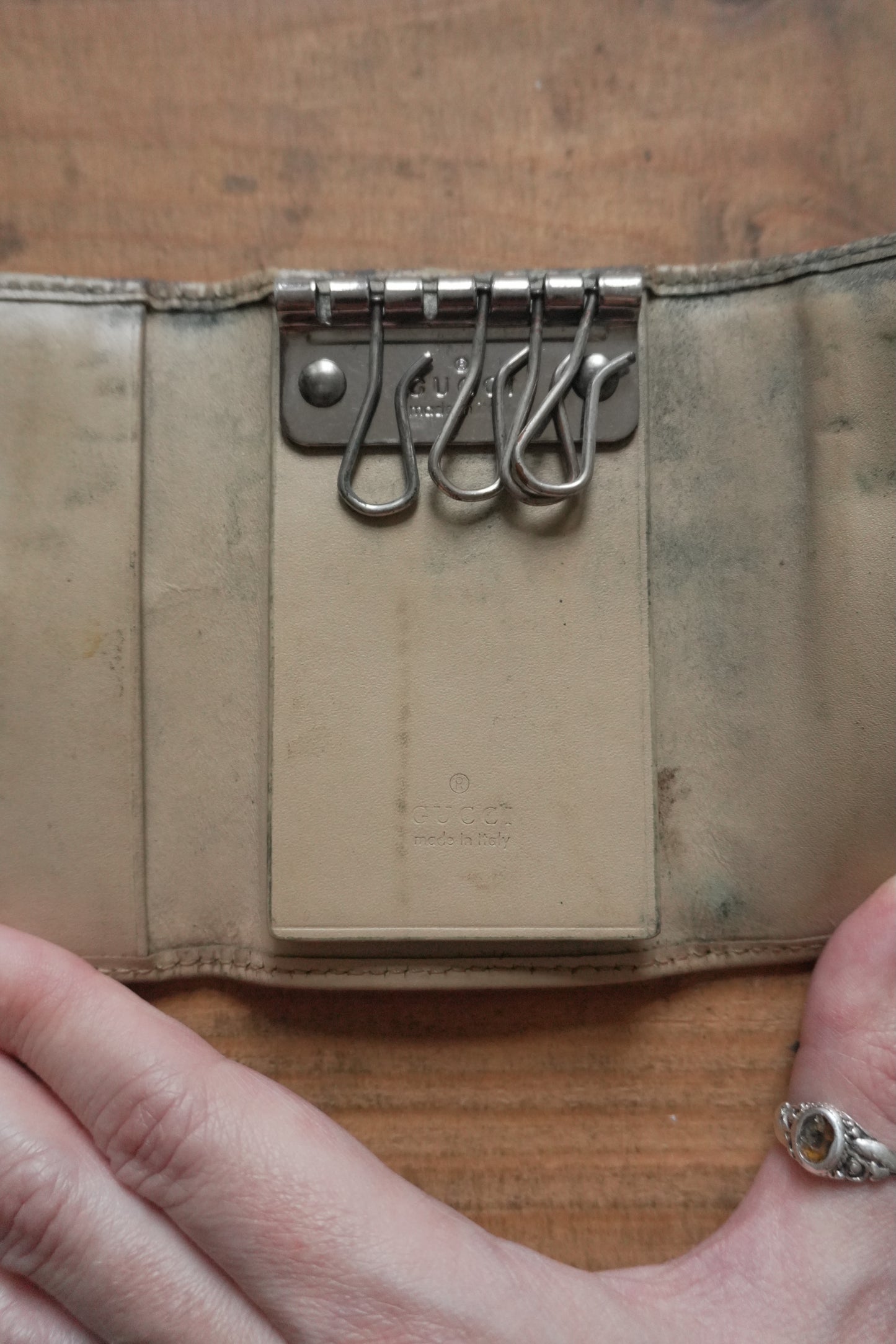 Gucci Key Holder Light Brown Leather Canvas Beige Key Case