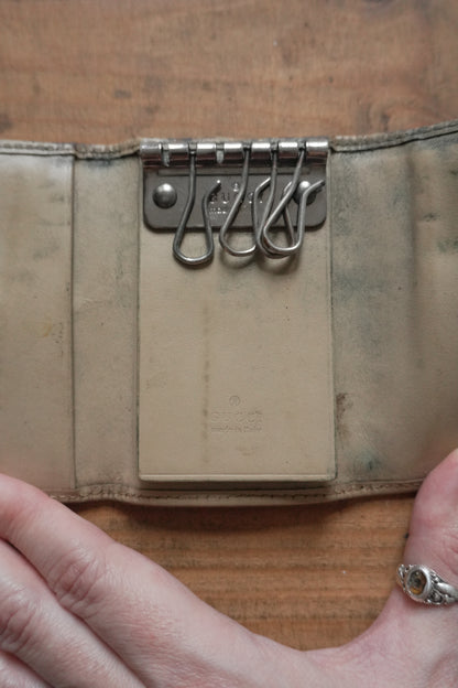 Gucci Key Holder Light Brown Leather Canvas Beige Key Case