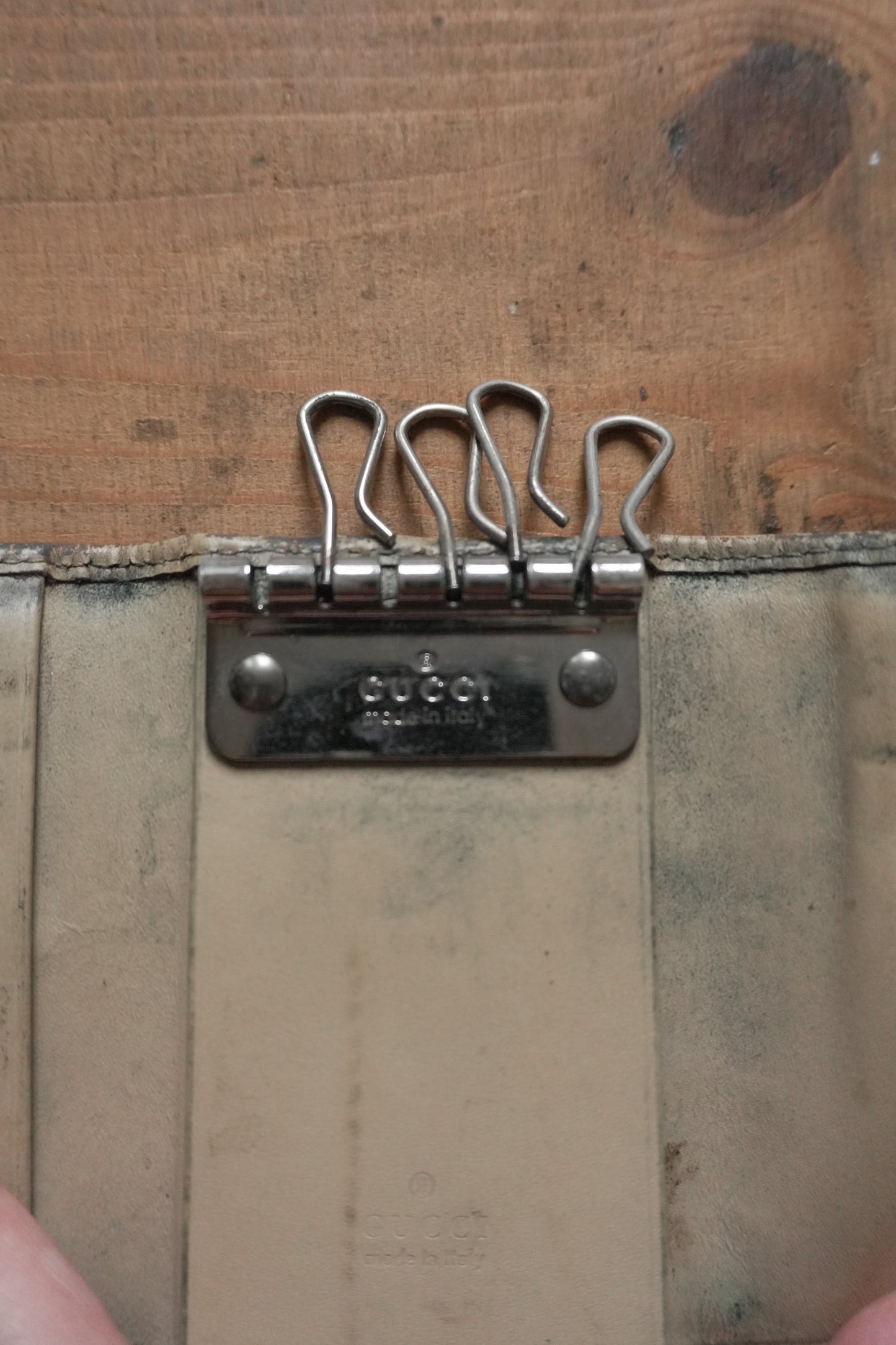 Gucci Key Holder Light Brown Leather Canvas Beige Key Case