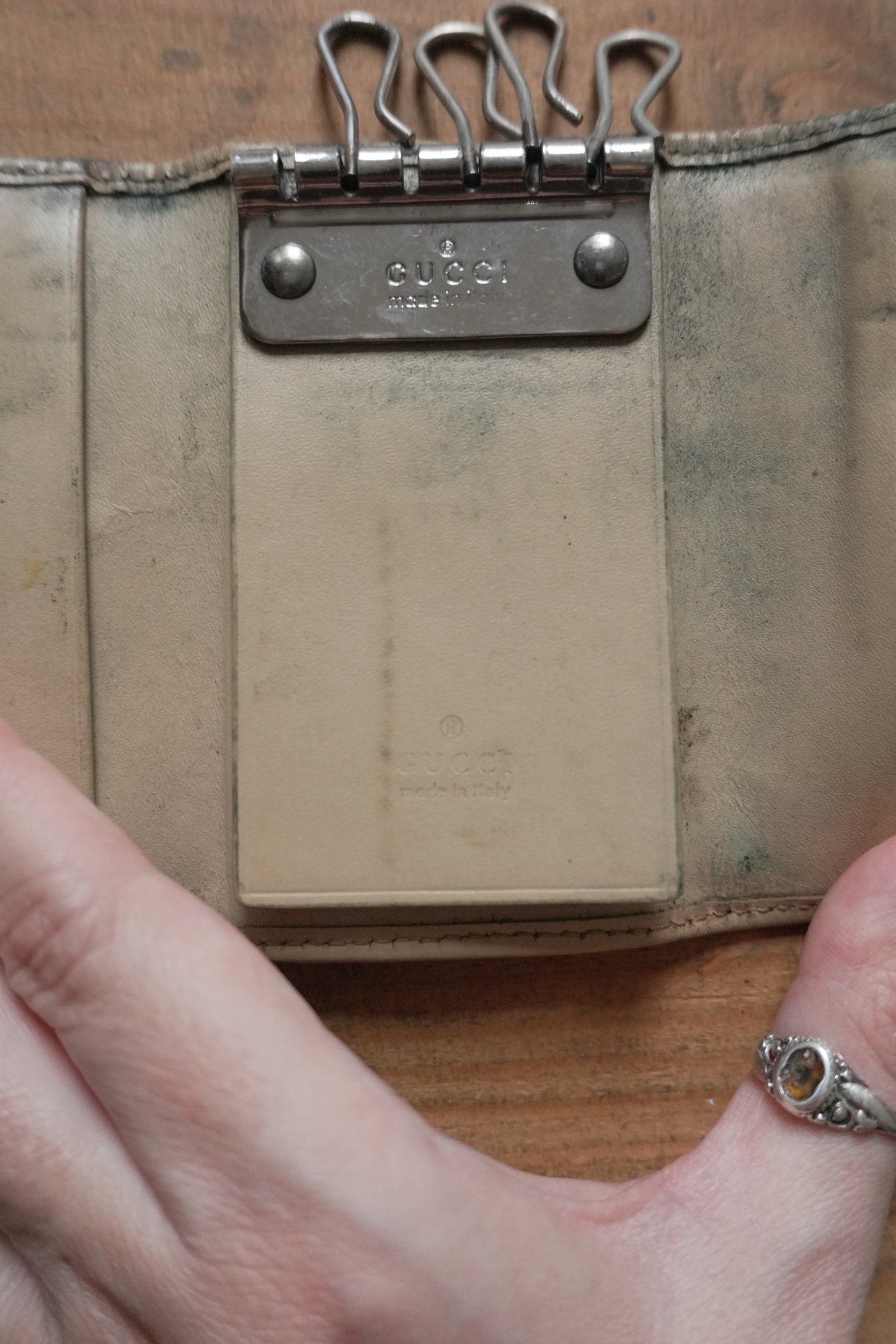 Gucci Key Holder Light Brown Leather Canvas Beige Key Case