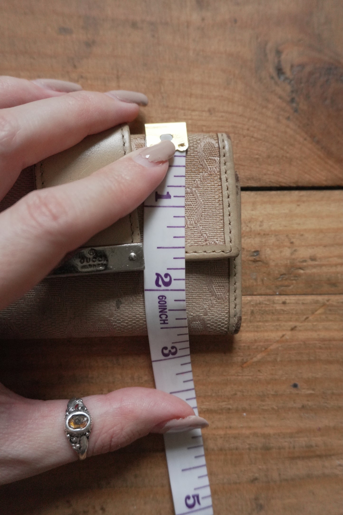 Gucci Key Holder Light Brown Leather Canvas Beige Key Case