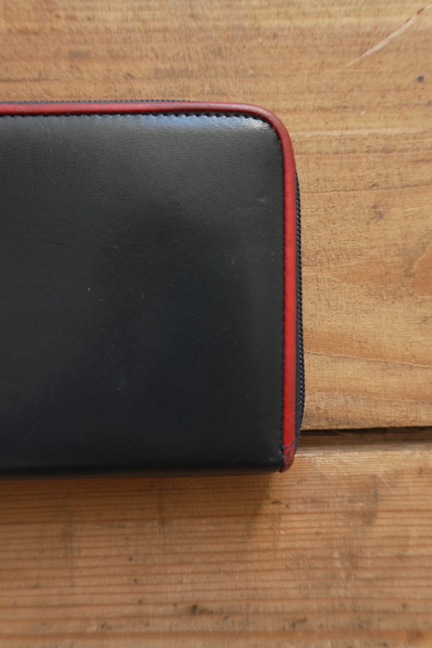 Vintage Wallet Navy Blue Leather Red Trim Kitamura Long Purse Women's Zip Around White Logo