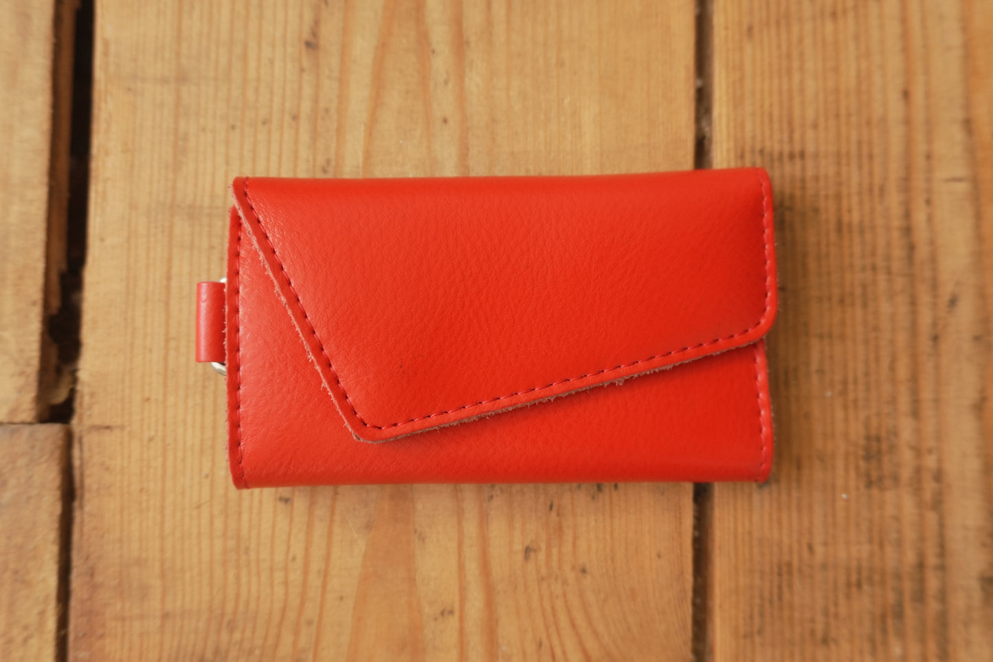 Vintage Key Case Red Leather Key Holder Silver Hardware with Key Hooks