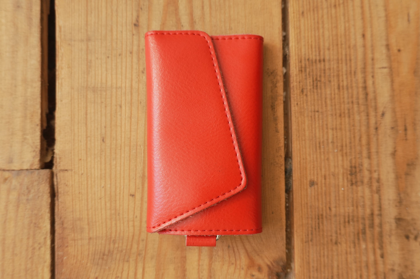 Vintage Key Case Red Leather Key Holder Silver Hardware with Key Hooks