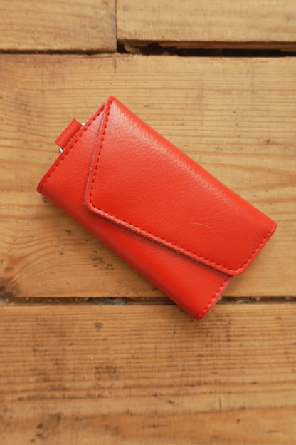 Vintage Key Case Red Leather Key Holder Silver Hardware with Key Hooks