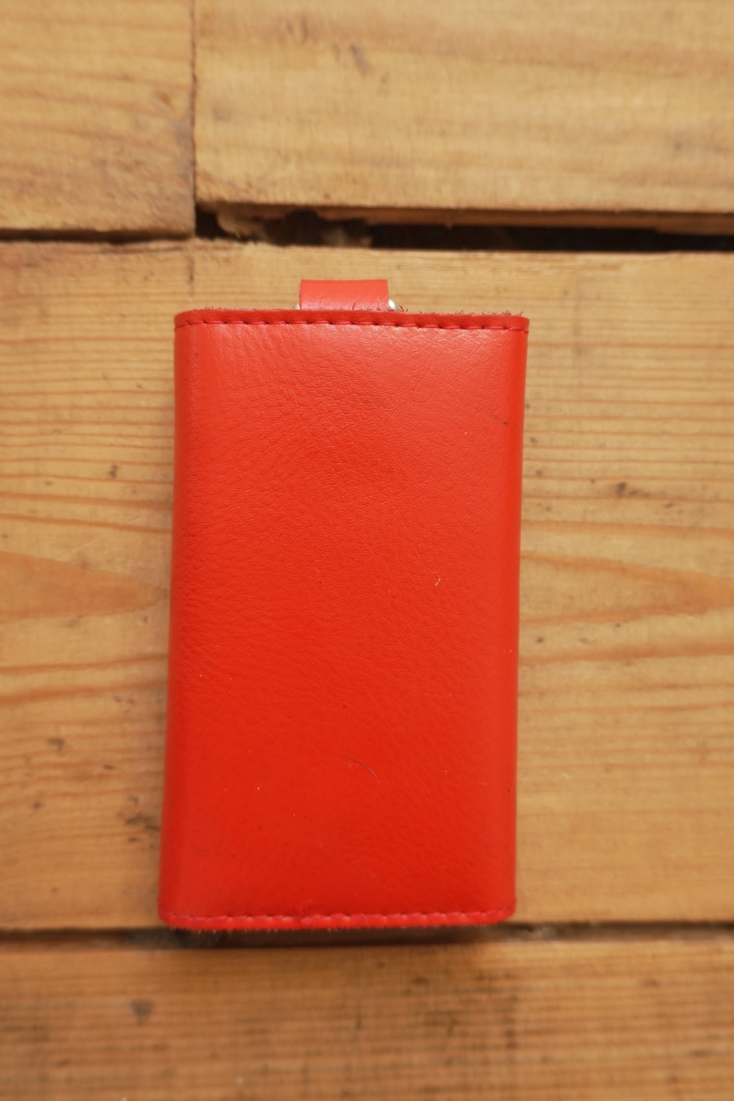 Vintage Key Case Red Leather Key Holder Silver Hardware with Key Hooks