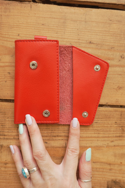 Vintage Key Case Red Leather Key Holder Silver Hardware with Key Hooks