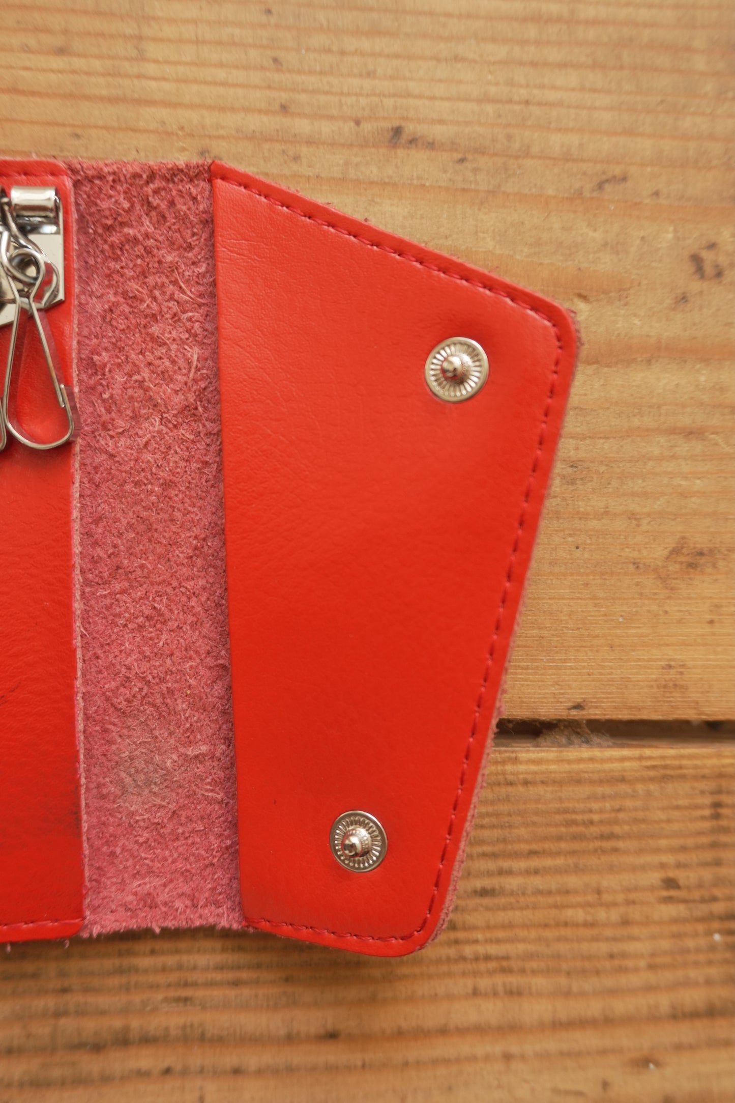 Vintage Key Case Red Leather Key Holder Silver Hardware with Key Hooks