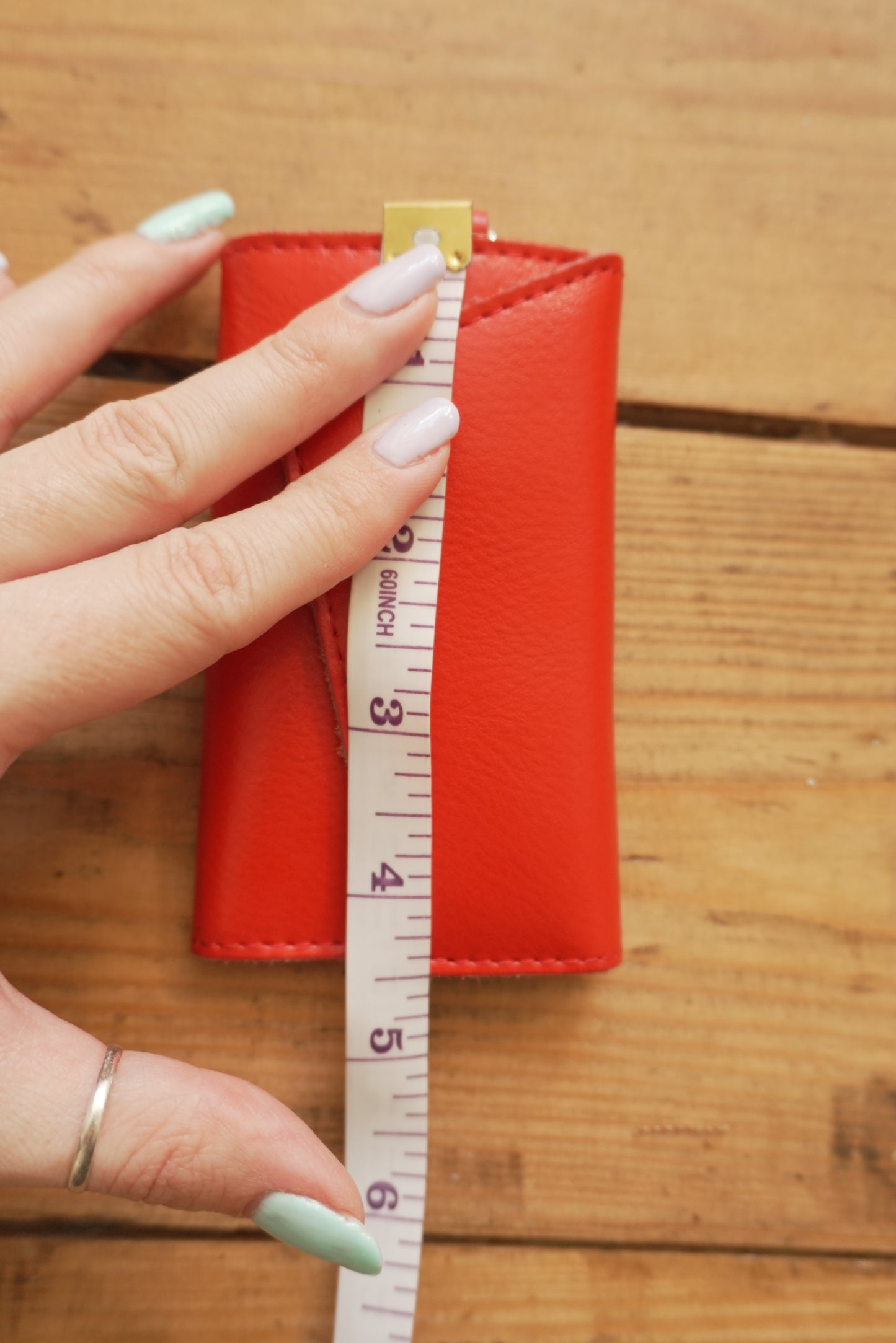 Vintage Key Case Red Leather Key Holder Silver Hardware with Key Hooks