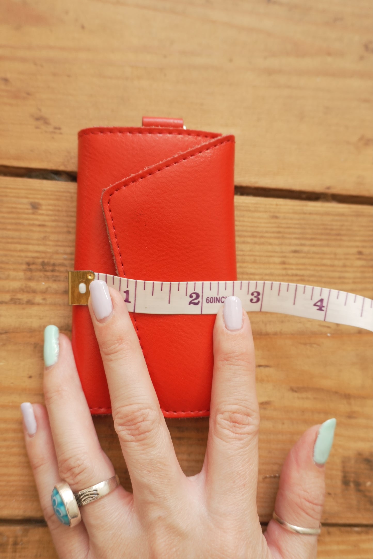 Vintage Key Case Red Leather Key Holder Silver Hardware with Key Hooks