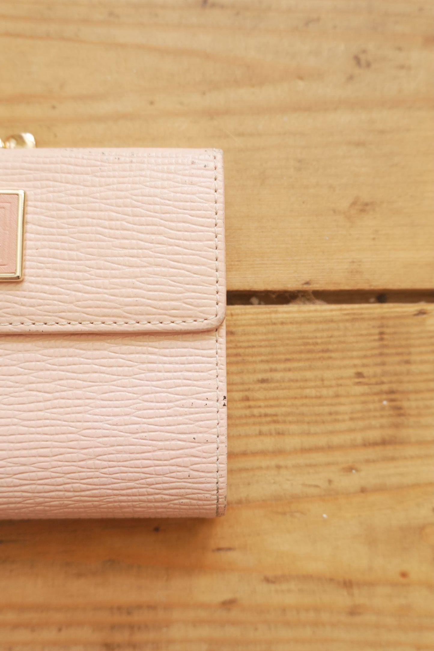 Nina Ricci Vintage Leather Light Pink Wallet Bifold Purse Gold Clasp