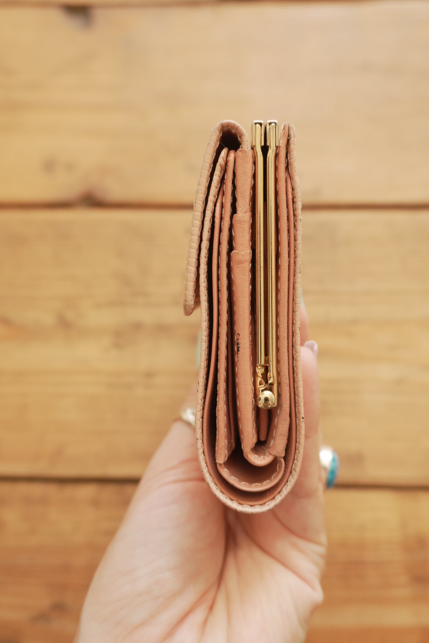 Nina Ricci Vintage Leather Light Pink Wallet Bifold Purse Gold Clasp