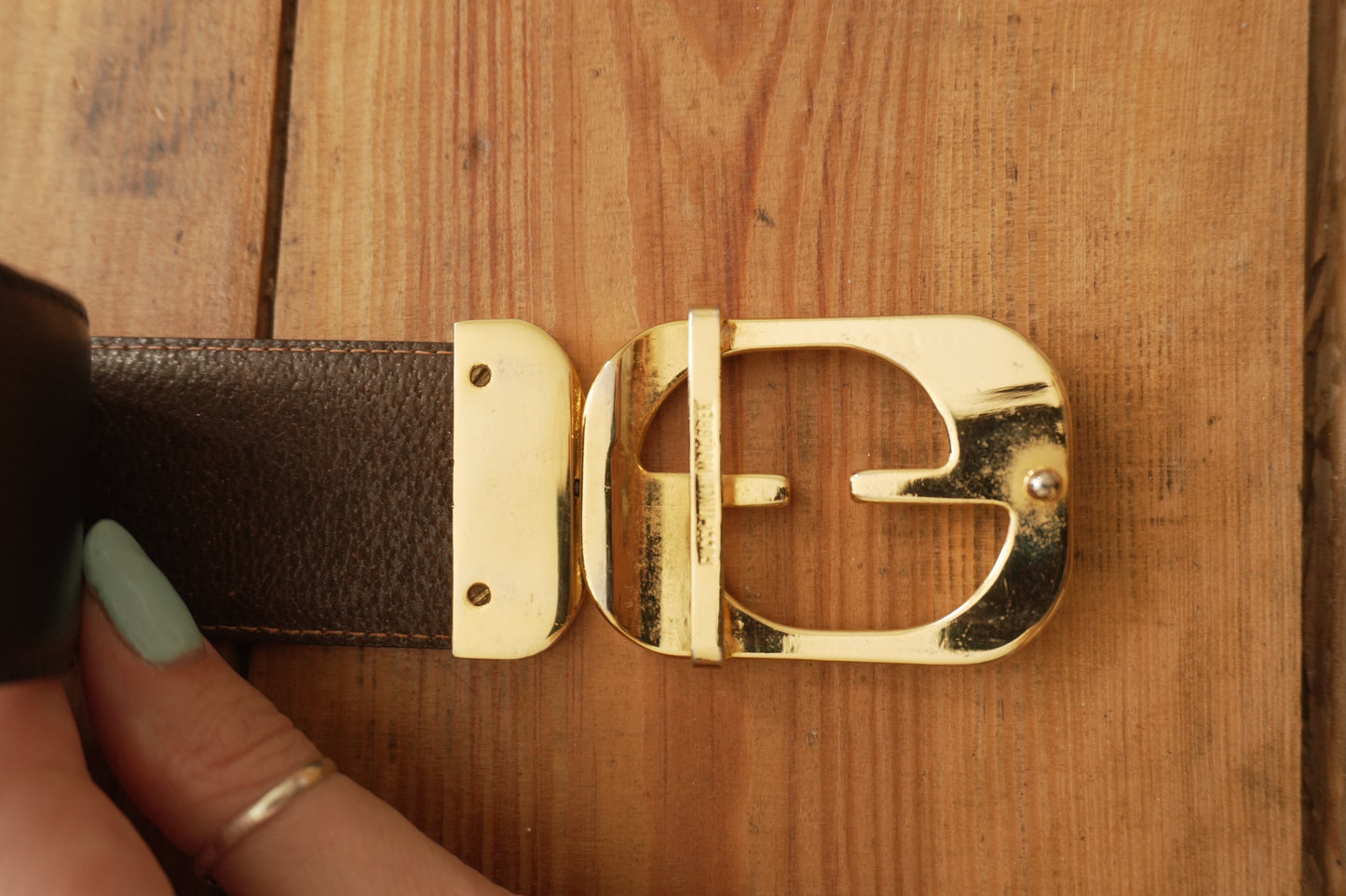 Gucci Vintage Leather Belt Reversible Black Brown Gold Buckle GG Logo Women's Adjustable
