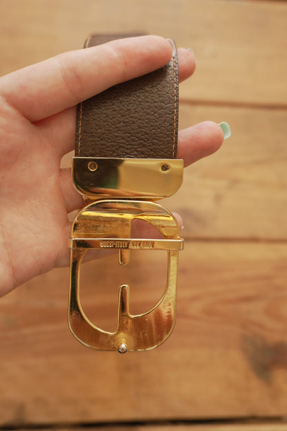 Gucci Vintage Leather Belt Reversible Black Brown Gold Buckle GG Logo Women's Adjustable