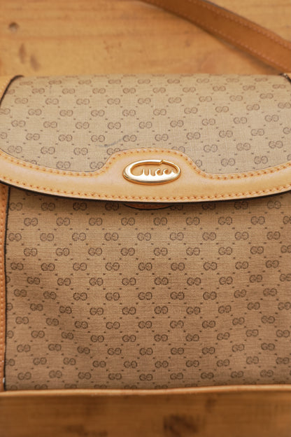 Gucci Vintage Brown Leather PVC Crossbody Bag Gold GG Logo 60s 70s