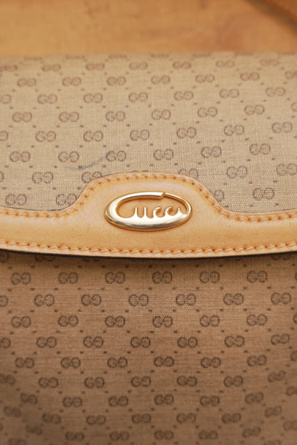 Gucci Vintage Brown Leather PVC Crossbody Bag Gold GG Logo 60s 70s