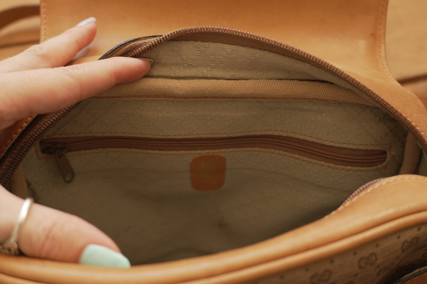 Gucci Vintage Brown Leather PVC Crossbody Bag Gold GG Logo 60s 70s