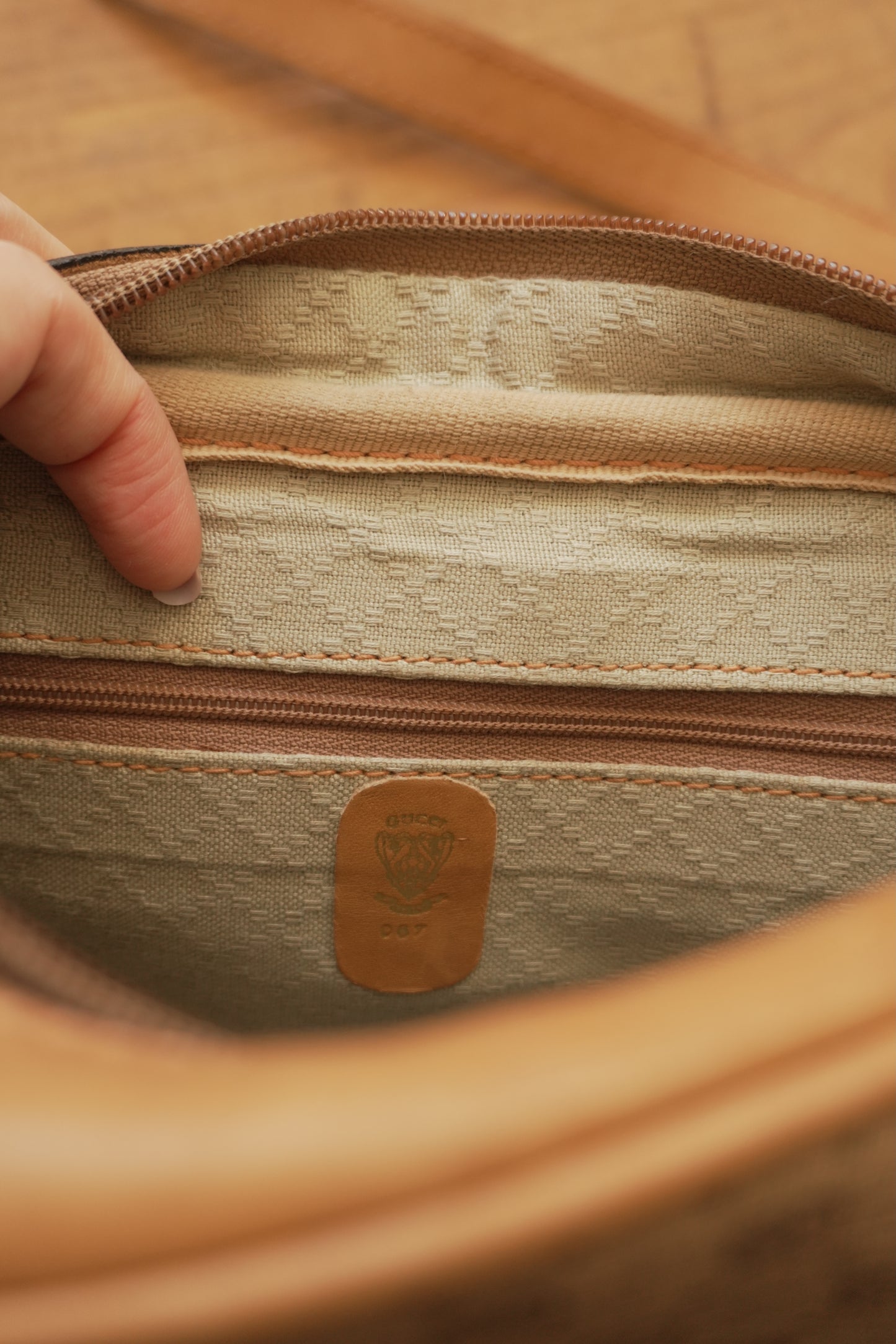 Gucci Vintage Brown Leather PVC Crossbody Bag Gold GG Logo 60s 70s