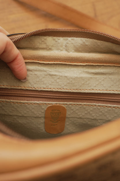 Gucci Vintage Brown Leather PVC Crossbody Bag Gold GG Logo 60s 70s