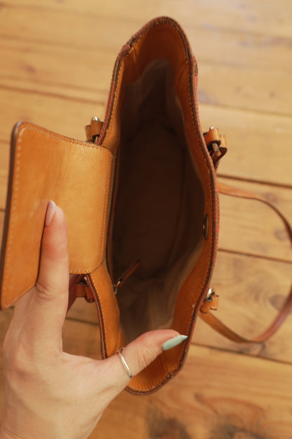 Coach Tote Bag Leather Canvas Red Tan Brown Hand Bag