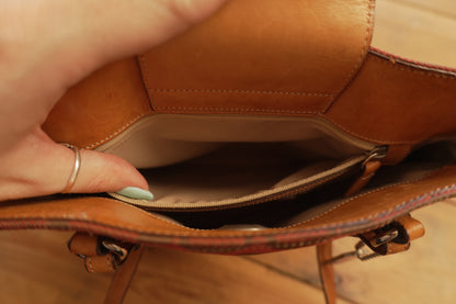 Coach Tote Bag Leather Canvas Red Tan Brown Hand Bag