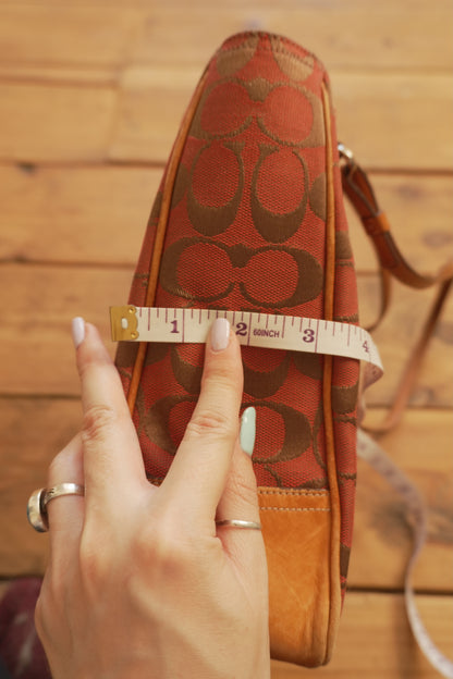 Coach Tote Bag Leather Canvas Red Tan Brown Hand Bag