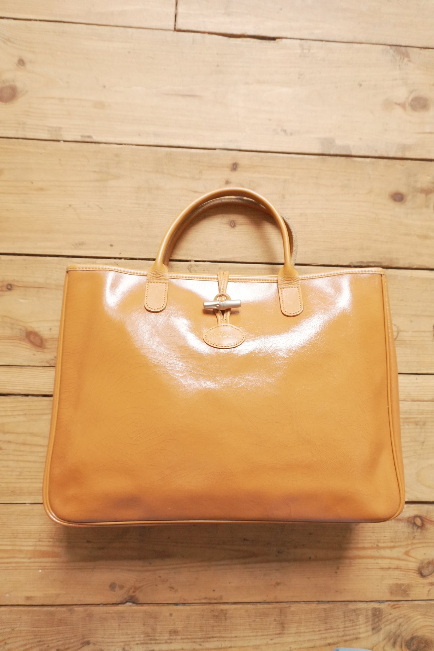 Longchamp Leather Tote Bag Orange Roseau Handbag Horse Logo with dust bag